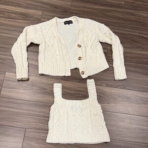 Kendall & Kylie Cable-Knit Cropped Cardigan & Tank Set - Cream